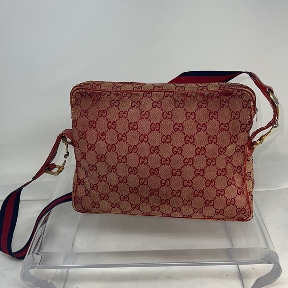 RARE VINTAGE RED GUCCI CANVAS SHOULDER BAG - Picture 4 of 14